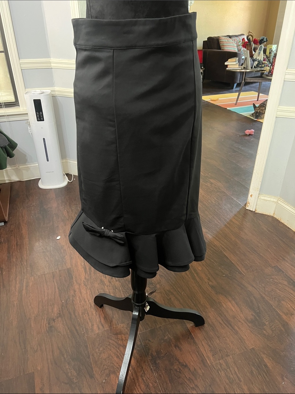 Unk Black Pencil Skirt with Ruffle Hem and Bow